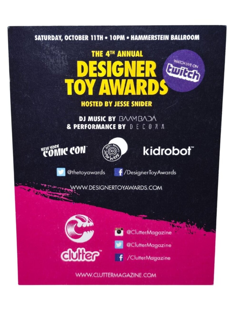 2014 Designer Toy Awards Clutter Magazine New York Comic Con NYCC Postcard Ad